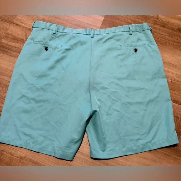 Haggar Men's Teal Flat Front Shorts - Picture 2 of 4